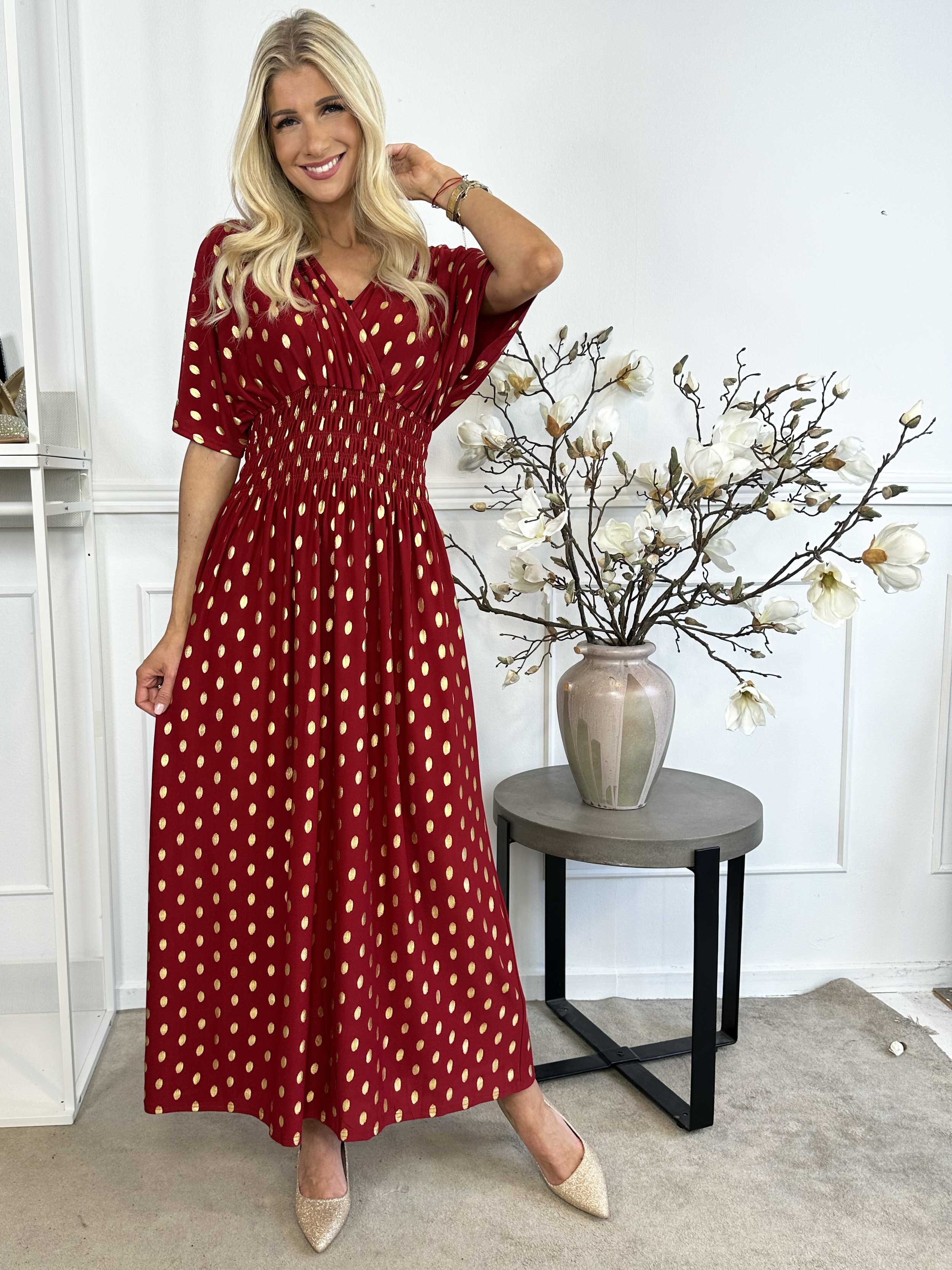 Pams Dot - Lang elastisk kjole med prikket detaljer